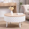 31.5" Round Lift-Top Coffee Table with Hidden Storage, Oak Finish Top and Carved White Base for Living Room or Small Spaces -3irtyhousy - 2 of 4