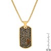 Steeltime Men's stainless steel simulated diamonds and tiger eye/onyx dog tag pendant. Color Options: Silver/Brown, Gold/Brown, Silver/Black - 3 of 4