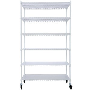 FONTOI 6 Tier Wire Shelving Unit, Adjustable Storage Racks with Wheels & Shelf Liners for Kitchen, Garage, White, 48"*82"*18" - 1 of 4