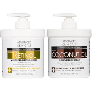Advanced Clinicals Retinol Body Lotion & Coconut Oil Cream Set. Face & Body Creams for Moisturizing and Wrinkles. Two - 16 Oz. - 1 of 4