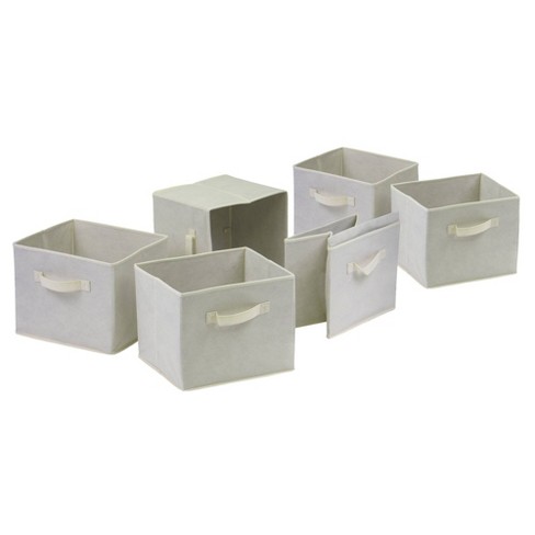 Set of 6 Foldable Fabric Storage Baskets in Beige - 9 x 11 x 10 Inches