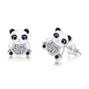 Chanteur Hypoallergenic Kids Jewelry Accessories Panda Enamel Multi-color CZ White Gold Palladium Plating Stud Earrings Surgical Titanium Posts - 1 of 1