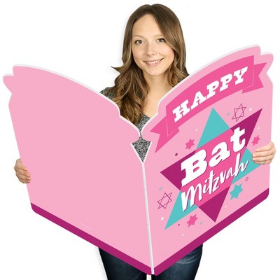 Big Dot of Happiness Pink Bat Mitzvah - Mazel Tov Girl Giant Greeting Card - Big Shaped Jumborific Card