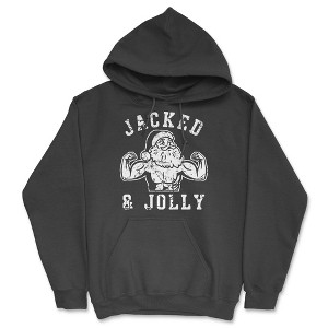 Jacked And Jolly Adult Hoodie Funny Sarcastic Christmas Buff Santa Graphic Hooded Sweatshirt - Crazy Dog Hoodie - 1 of 4