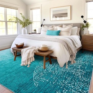 Washable Vintage Ombre Runner Rug, Non Slip Throw Carpet, Low Pile Soft Mat for Bathroom Bedroom Hallway Entryway Laundry Room Kitchen - 1 of 4