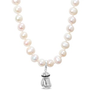 EVERLY JEWELRY |Men's 7-7.5mm Cultured Freshwater Pearl and Black Diamond Accent Boxing Glove Necklace with Sterling Silver Clasp - 19 in + 2 ext - 1 of 4