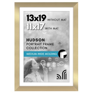 Americanflat 13x19 Picture Frame with Shatter-Resistant Glass - Use as 11x17 Frame with Mat or 13x19 Frame Without Mat - Hudson Collection - Gold - 1 of 4