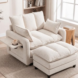 42.5 Inch Cloud Chair with Ottoman, Chenille Accent Chair with Foldable ...