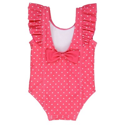 RuffleButts Toddler Girls Waterfall One Piece Swimsuit - Hot Pink Hearts, Size: 5 — фото 2