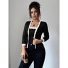 Women's Contrast Trim Two-Piece Set Long Sleeve Cropped Cardigan with Tank Top - 3 of 4