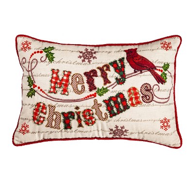 Evergreen Merry Christmas Cardinal Lumbar Pillow