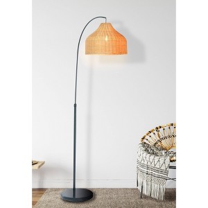 Storied Home Modern Boho Floor Lamp with Marble Base and Rattan Shade - 1 of 4