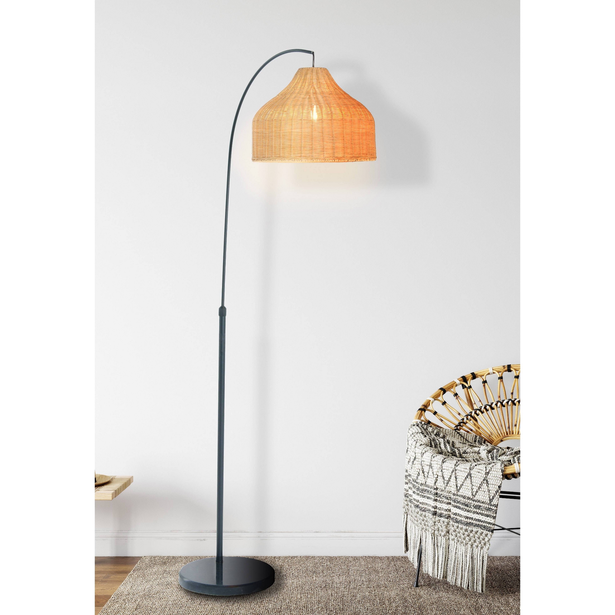 Storied Home Modern Boho Floor Lamp with Marble Base: Ambient Light, Iron Body, UL Listed