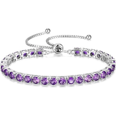 Sterling Silver Tennis Bracelet with Birthstone, Adjustable Bolo Chain Fine Jewelry, Anniversary Birthday Gift for Women