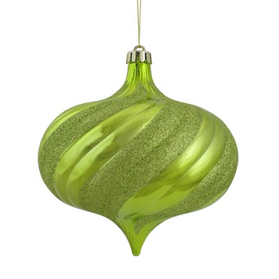 Northlight 4ct Shiny Glitter Swirl Shatterproof Onion Drop Christmas Ornament Set 5.75" - Green