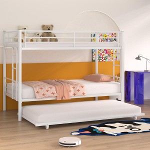 VECELO Metal Bunk Bed Over Twin, Industrial Bunkbeds with Ladder and Full-Length Guardrail - 1 of 4