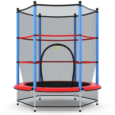 Costway Youth Jumping Round Trampoline 55'' Exercise W/ Safety Pad Enclosure Combo Kids