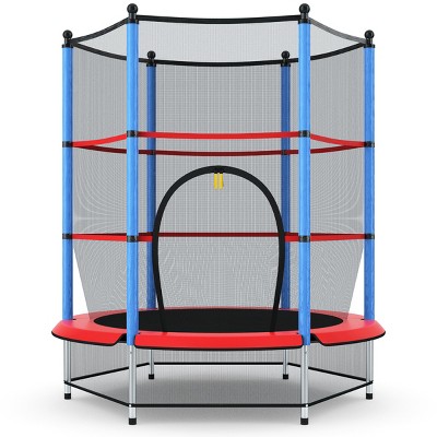 Costway Youth Jumping Round Trampoline 55'' Exercise W/ Safety Pad Enclosure Combo Kids