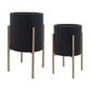 Set of 2 Metal Planter Set with Gold Stand - Indoor & Outdoor Decorative Iron Plant Holders for Home & Garden - Modern Raised Flower Pot - 2 of 4