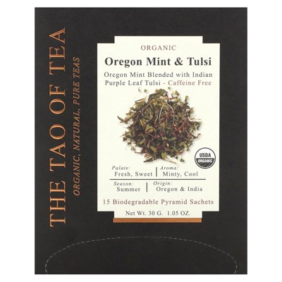 The Tao of Tea Organic Oregon Mint & Tulsi Tea, Caffeine Free, 15 Pyramid Sachets, 1.05 oz (30 g)