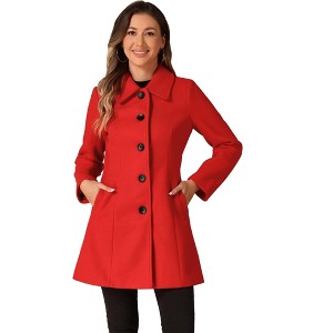 Allegra K Women's Collar Long Sleeve Single Breasted Winter Long Coat - 1 of 4