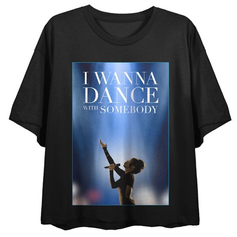 Whitney Houston Singing Photo Crew Neck Short Sleeve Women's Black BF Crop  Top-XS