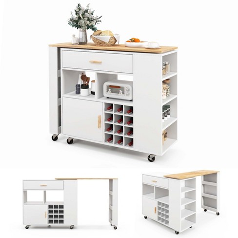 Kitchen Island on Wheels - Portable Kitchen Cart with Drop Leaf and  Lockable Casters, Rolling Kitchen Island with Wine Rack/2 Tier Open  Shelves/1 Drawer/2 Large Cabinets/Spice Rack,Towel Rack