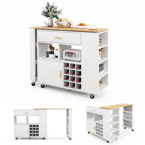 Kitchen Island, Portable Kitchen Cart Wood Top Kitchen Trolley with Drawers  and Glass Door Cabinet, Wine Shelf, Towel Rack - AliExpress