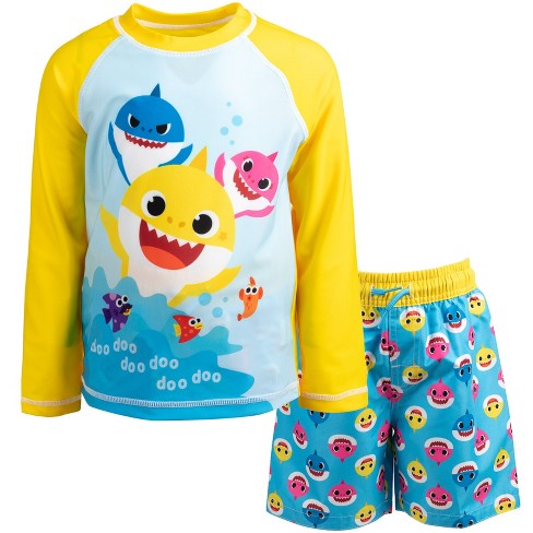 Pinkfong Mommy Shark Daddy Shark Baby Shark Rash Guard And Swim Trunks Toddler Target