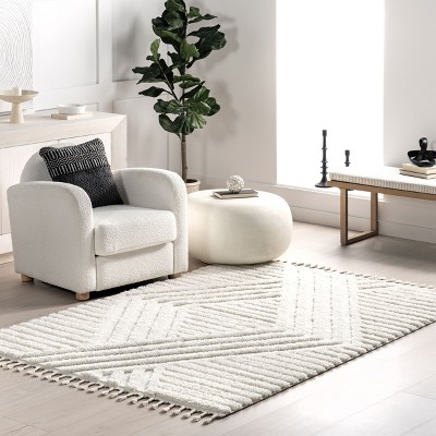 Ivory Rectangular Shag Rug with Tassels, 4' x 6'