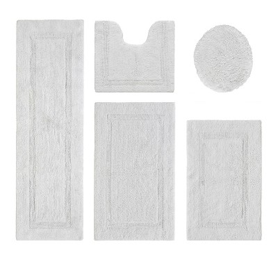 Lux Premium 100% Cotton Tufted Solid Reversible 5 PC Bath Rug Set – Ultra-Soft, Water-Absorbent, Durable, Machine Washable Bathroom Rug