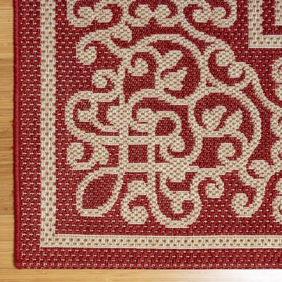 Sand and Red Flat Woven Rectangular 5' x 7' Synthetic Area Rug