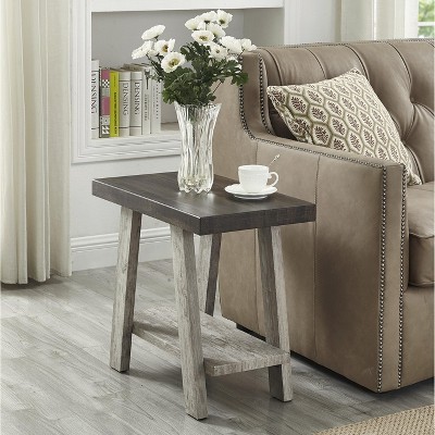 VYNXARIA Contemporary Two-Tone Wood Shelf Side Table in Weathered Walnut and Gray