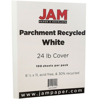JAM Paper Parchment 24lb Paper 8.5 x 11 White Recycled 100 Sheets/Pack 27010