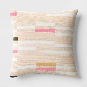 18"x18" Blocks and Stripes Square Outdoor Throw Pillow Tan - Threshold™