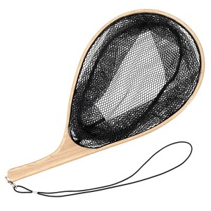 Coucheta Wooden Frame Fly Fishing Net - Rubber Coated with Curved Handle, Lightweight Trout Net for Catch & Release in Freshwater Saltwater - 1 of 4