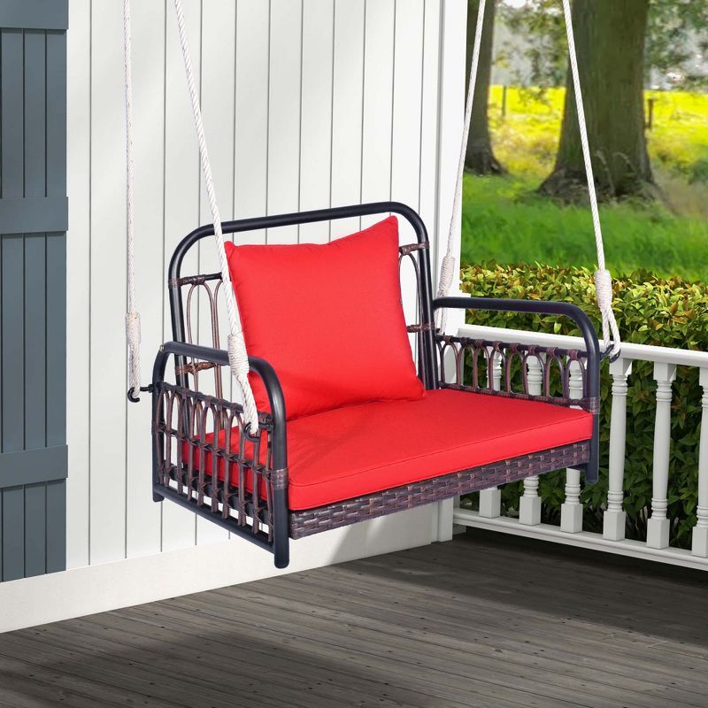 Costway Patio Hanging Rattan Basket Chair Swing Hammock Chair with Seat Cushion, 3 of 11