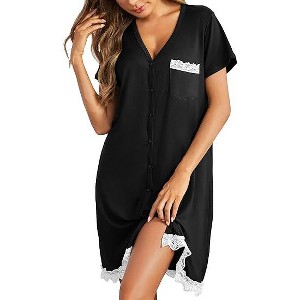 Ekouaer Womens Nightgown Short Sleeve Night Dress Printed Sleepwear Soft Sleep Shirt - 1 of 4