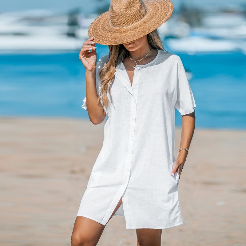 Women's Button-Up Short Sleeve Cover-Up Dress - Cupshe, 2 of 7