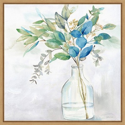 Amanti Art 22"x22" Eucalyptus Vase Navy I by Cynthia Coulter Framed Canvas Wall Art Print
