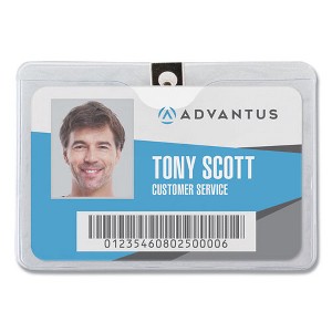 Advantus ID Badge Holders with Clip, Horizontal, Clear 4.13" x 3.38" Holder, 3.75" x 2.75" Insert, 50/Pack - 1 of 2