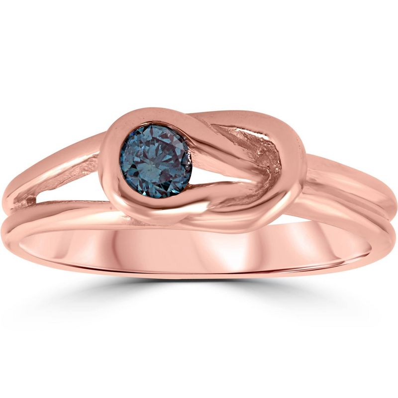 Pompeii3 1/5ct Knot Treated Blue Diamond Solitaire Promise Ring 14K Rose Gold, 1 of 5
