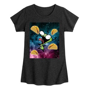 Girls' - Invader ZIM - GIR Loves Tacos in Space Fitted Short Sleeve Graphic T-Shirt - 1 of 4
