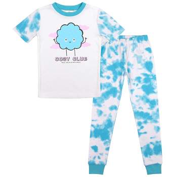 Cozy Club Youth Girls Blue & White Wash Short Sleeve Shirt & Sleep Pants Set