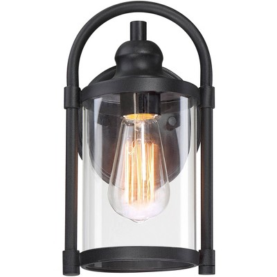 Black Metal and Clear Glass Outdoor Wall Light Set