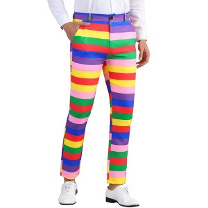 Lars Amadeus Men's Rainbow Contrast Color Regular Fit Striped Trouser - 1 of 4