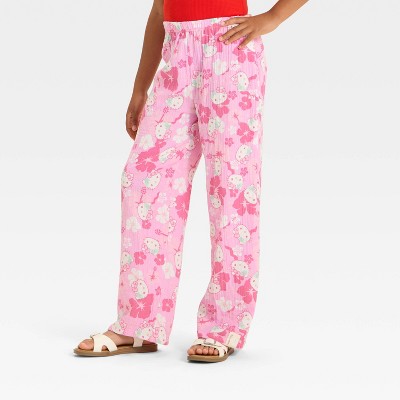 Girls' Hello Kitty Tropical Floral Printed Gauze Pants - Pink