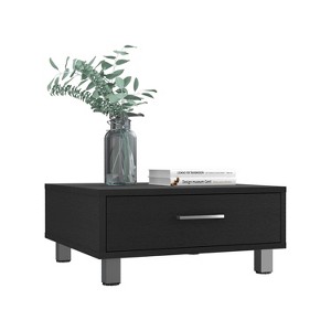 Vynxaria Modern Coffee Table, Black, 23.6"W x 23.6"D Superior Top, 1 Drawer, 4 Metal Legs, Metal Handle - 1 of 4