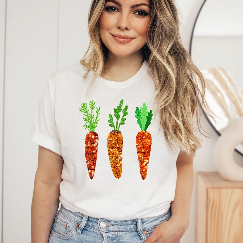 Simply Sage Market Women's Sequins Carrots Short Sleeve Graphic Tee - XL - White, 3 of 5