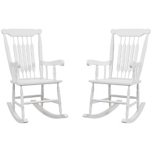 Porch Rocker Chairs Set of 2, 350 lbs. Wooden Outdoor Rocking Chairs with High Back for Garden, Patio, Balcony - 1 of 4